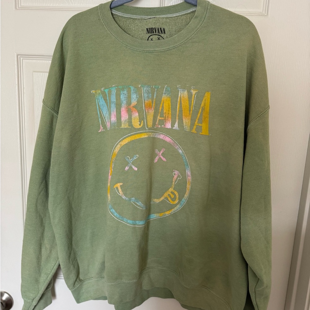 NIRVANA Beige Smiley Face Sweatshirt